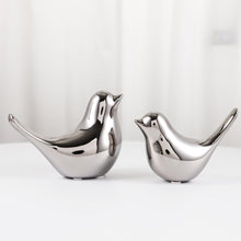 Load image into Gallery viewer, Silver Ceramic Bird Figurines