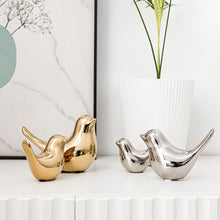 Load image into Gallery viewer, Silver Ceramic Bird Figurines
