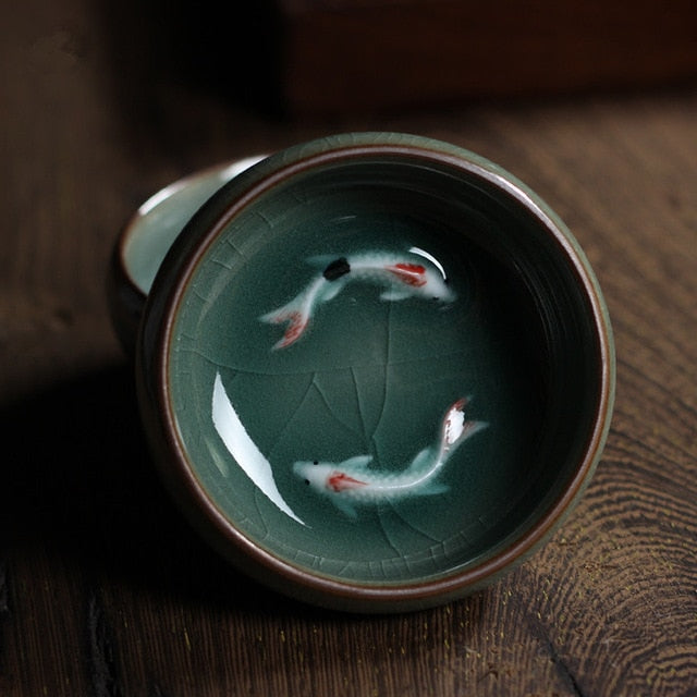 Celadon Koi Fish Tea Cup