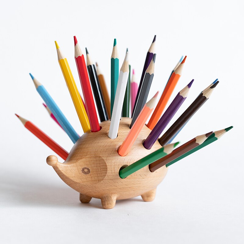 Wooden Hedgehog Pen Holder