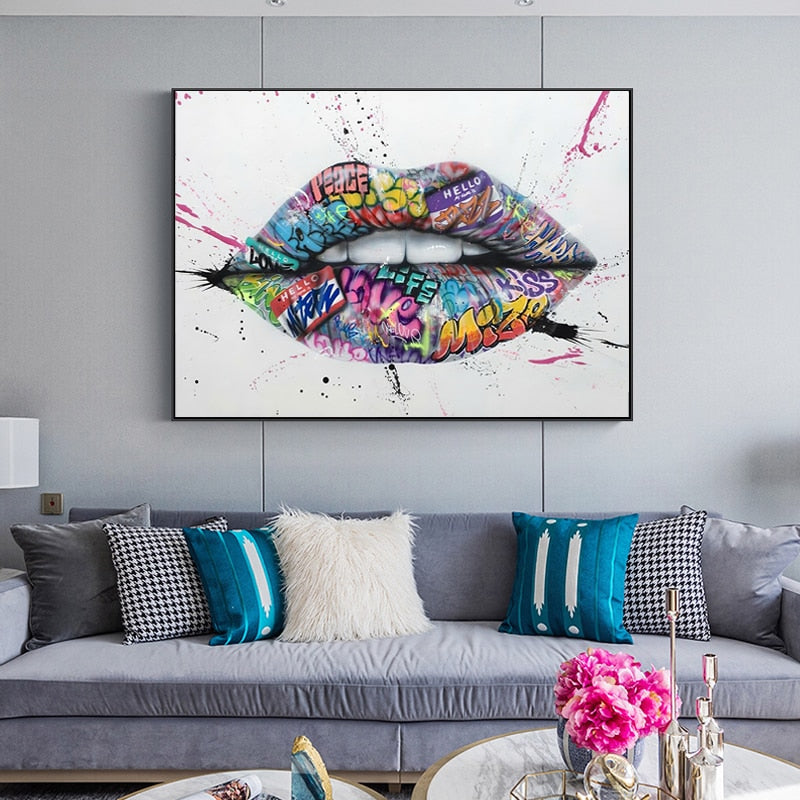 Contemporary Canvas Graffiti Poster Lip Graffiti Wall Art 