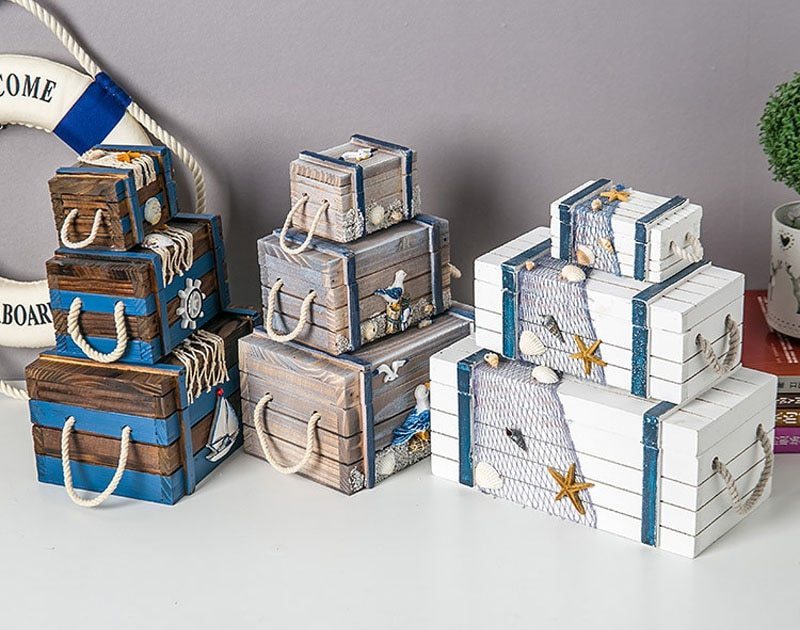 Mediterranean Wooden Storage Box Arte Attic