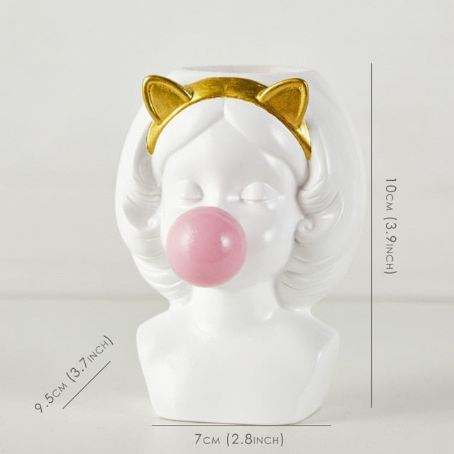 Cute Girl Chewing Bubble Gum Vase
