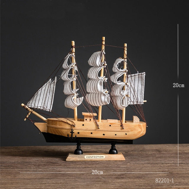Retro Wooden Handmade Sailboat Miniature